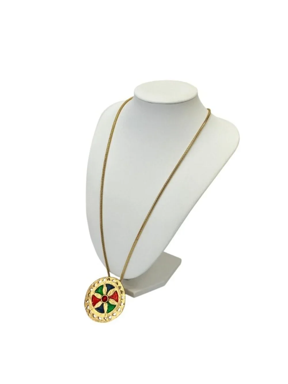 Saint Laurent Vintage Circle Color Stone Pendant Brooch Gold Plated Colored
